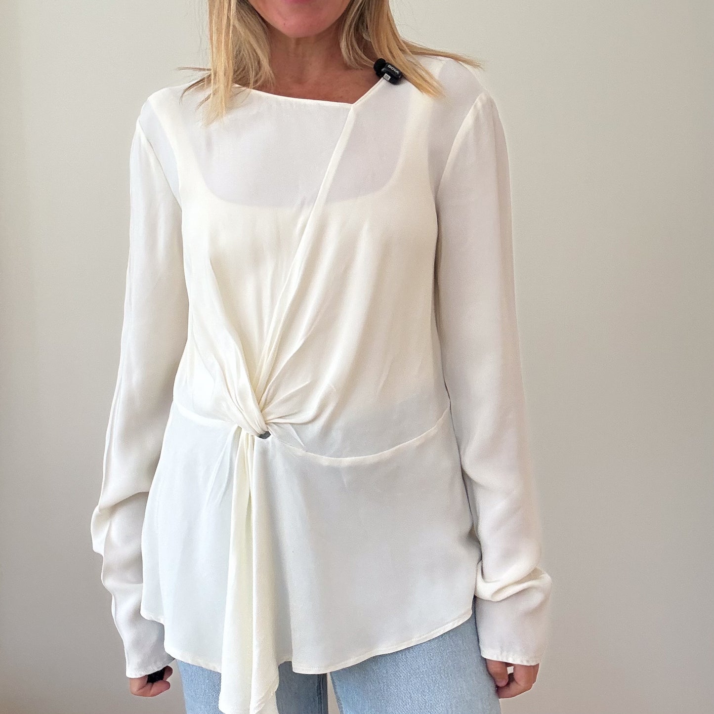 Patrizia Pepe Off-White Draped Silk Top - Size 12