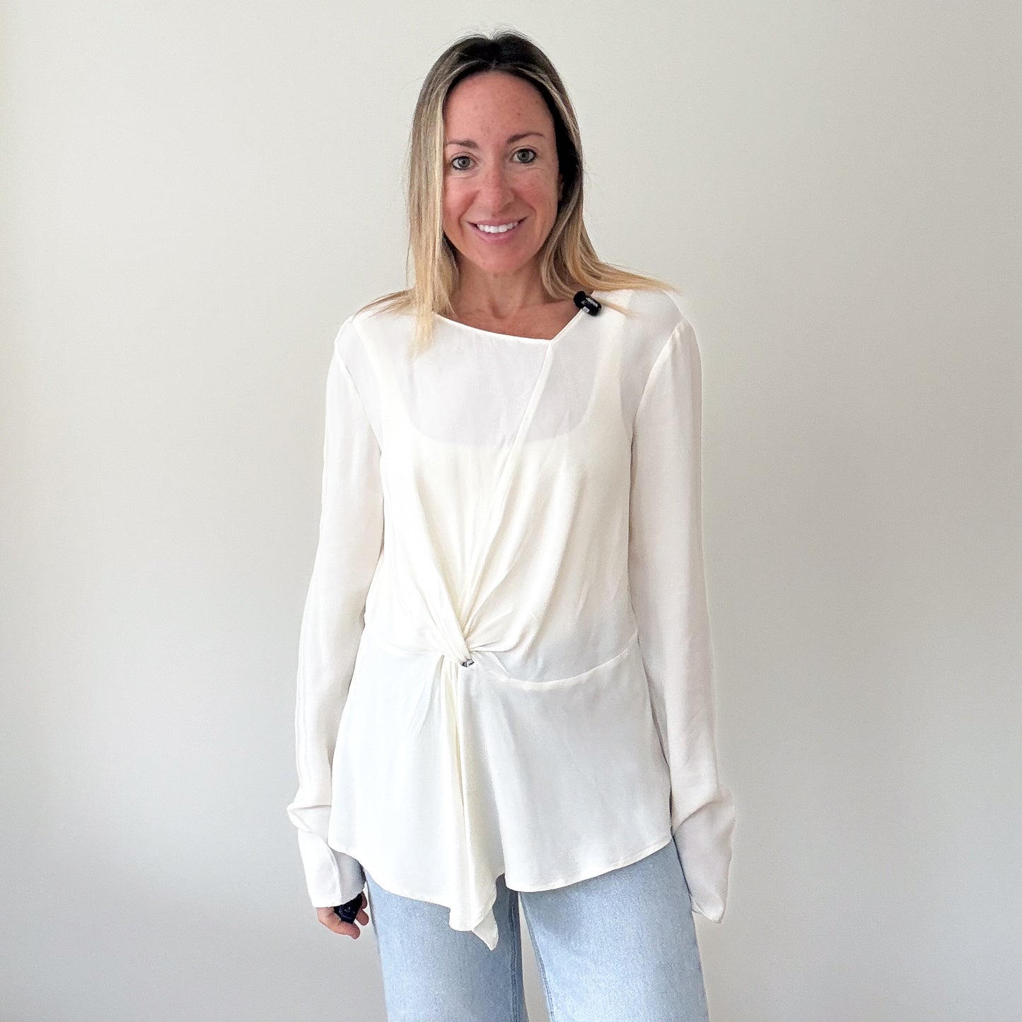 Patrizia Pepe Off-White Draped Silk Top - Size 12