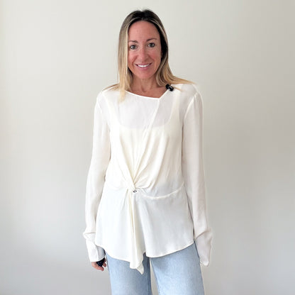 Patrizia Pepe Off-White Draped Silk Top - Size 12