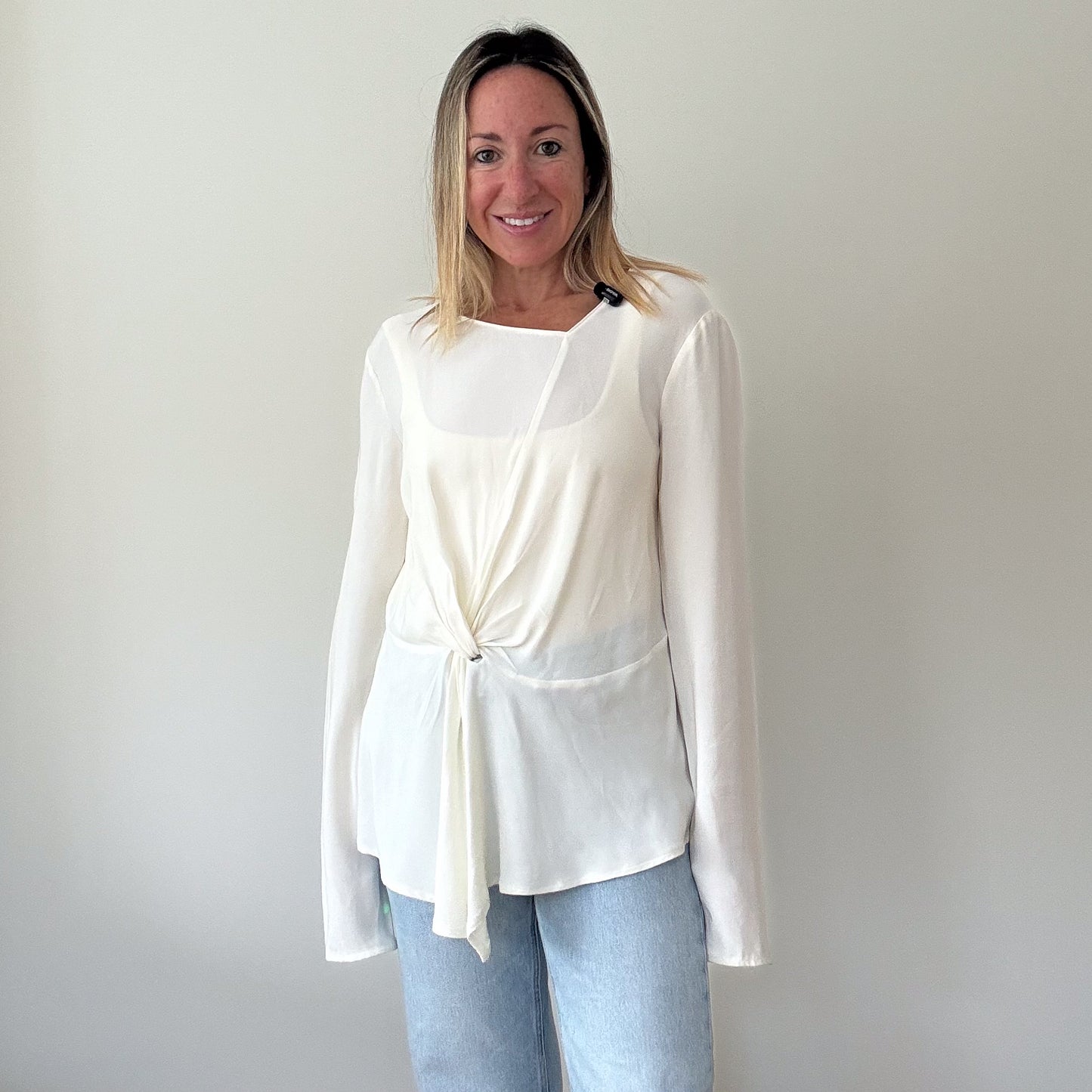 Patrizia Pepe Off-White Draped Silk Top - Size 12