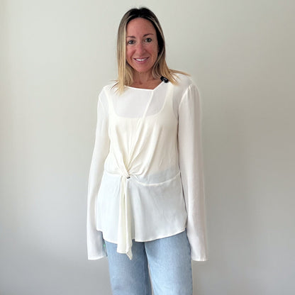 Patrizia Pepe Off-White Draped Silk Top - Size 12