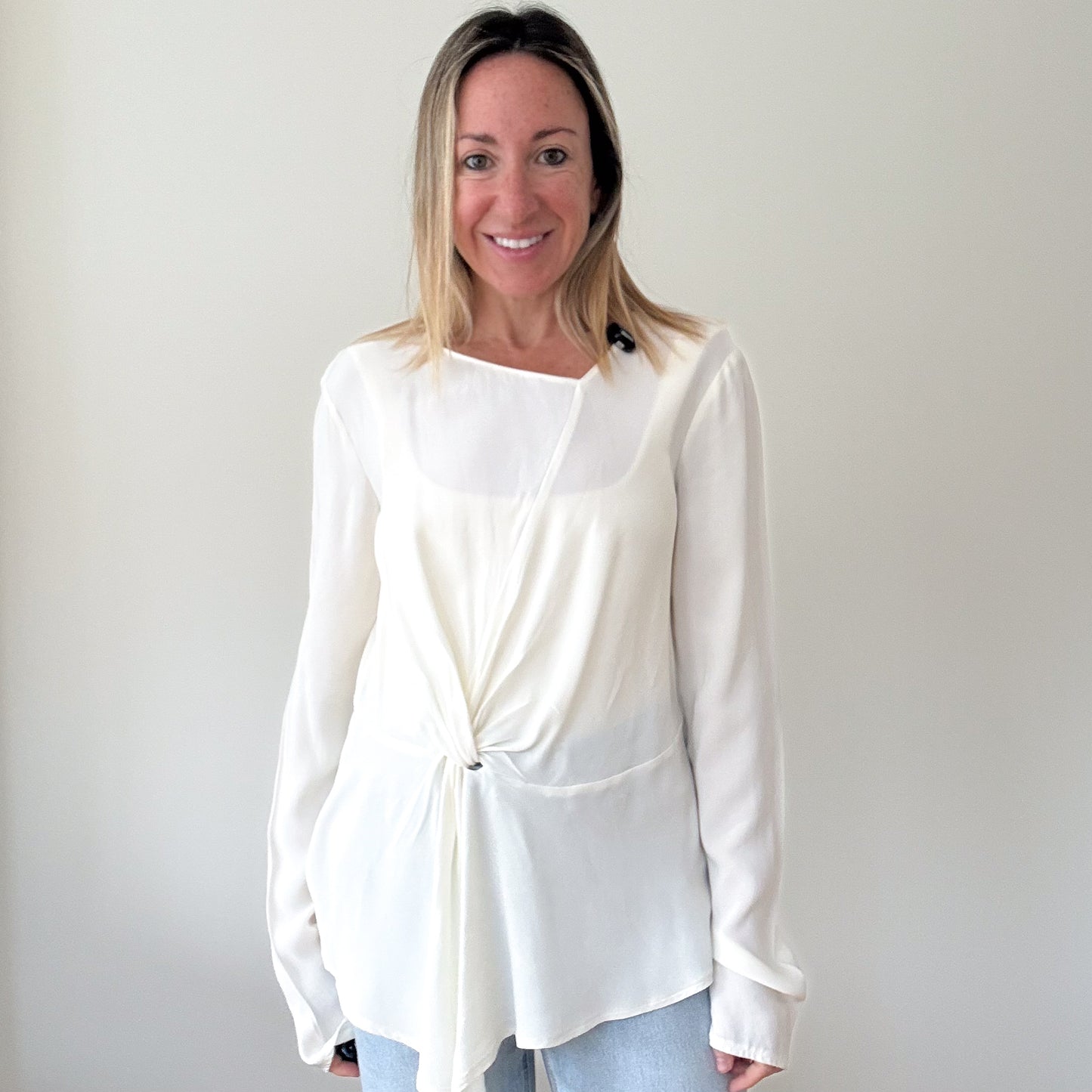 Patrizia Pepe Off-White Draped Silk Top - Size 12