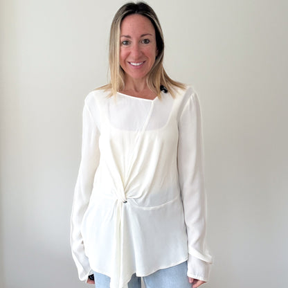 Patrizia Pepe Off-White Draped Silk Top - Size 12