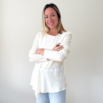 Patrizia Pepe Off-White Draped Silk Top - Size 12