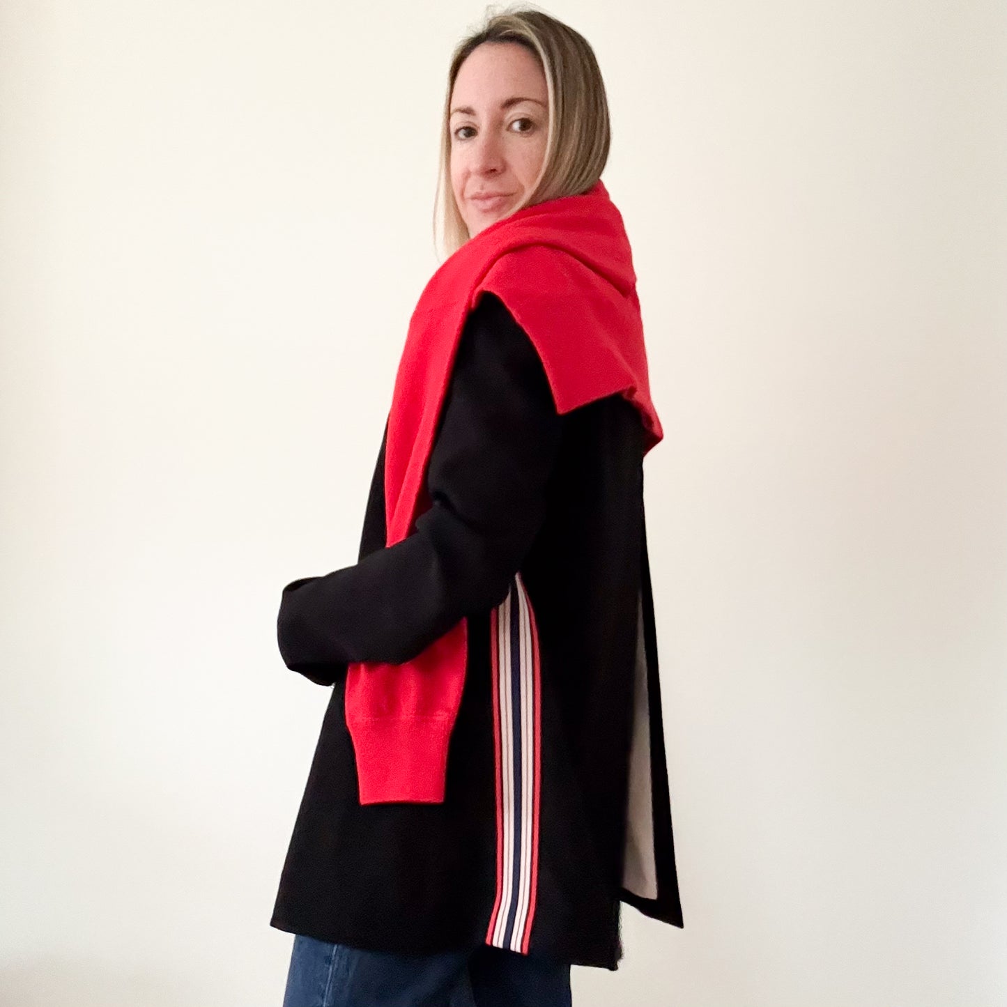 Pinko Black Blazer with Sports Stripe - Size 10