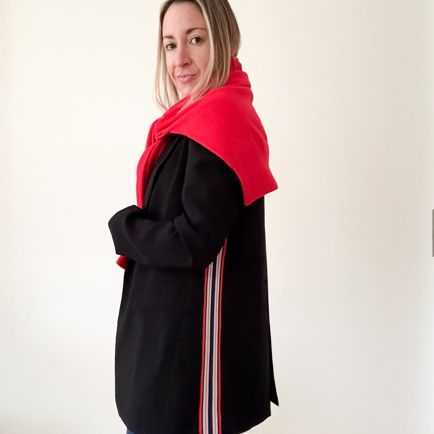 Pinko Black Blazer with Sports Stripe - Size 10