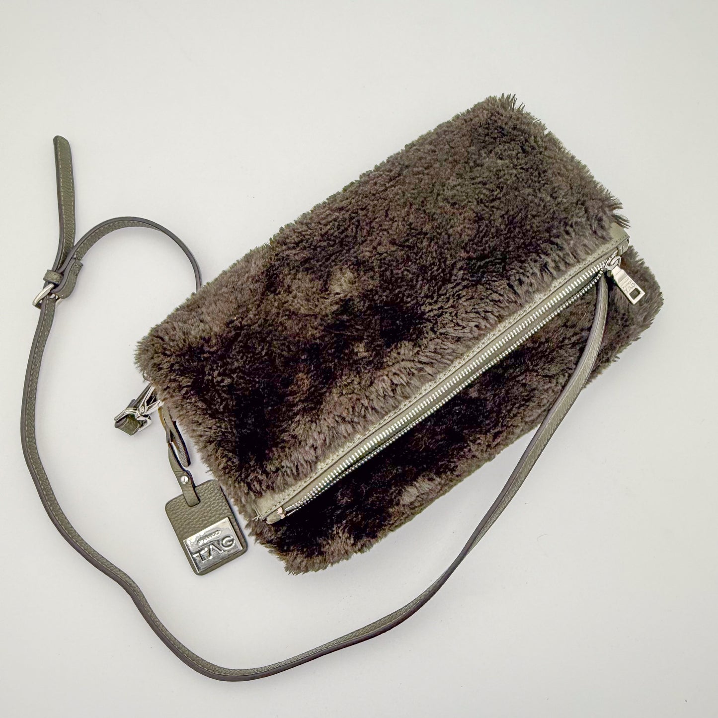 Pinko Khaki Faux Fur Crossbody Bag