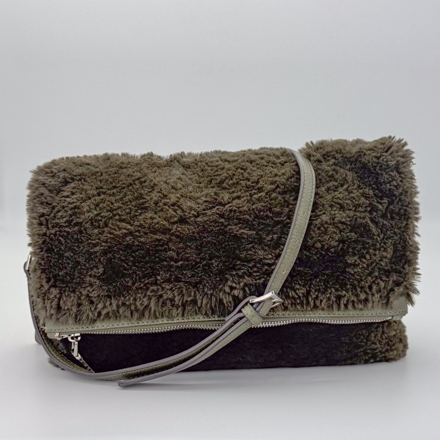Pinko Khaki Faux Fur Crossbody Bag
