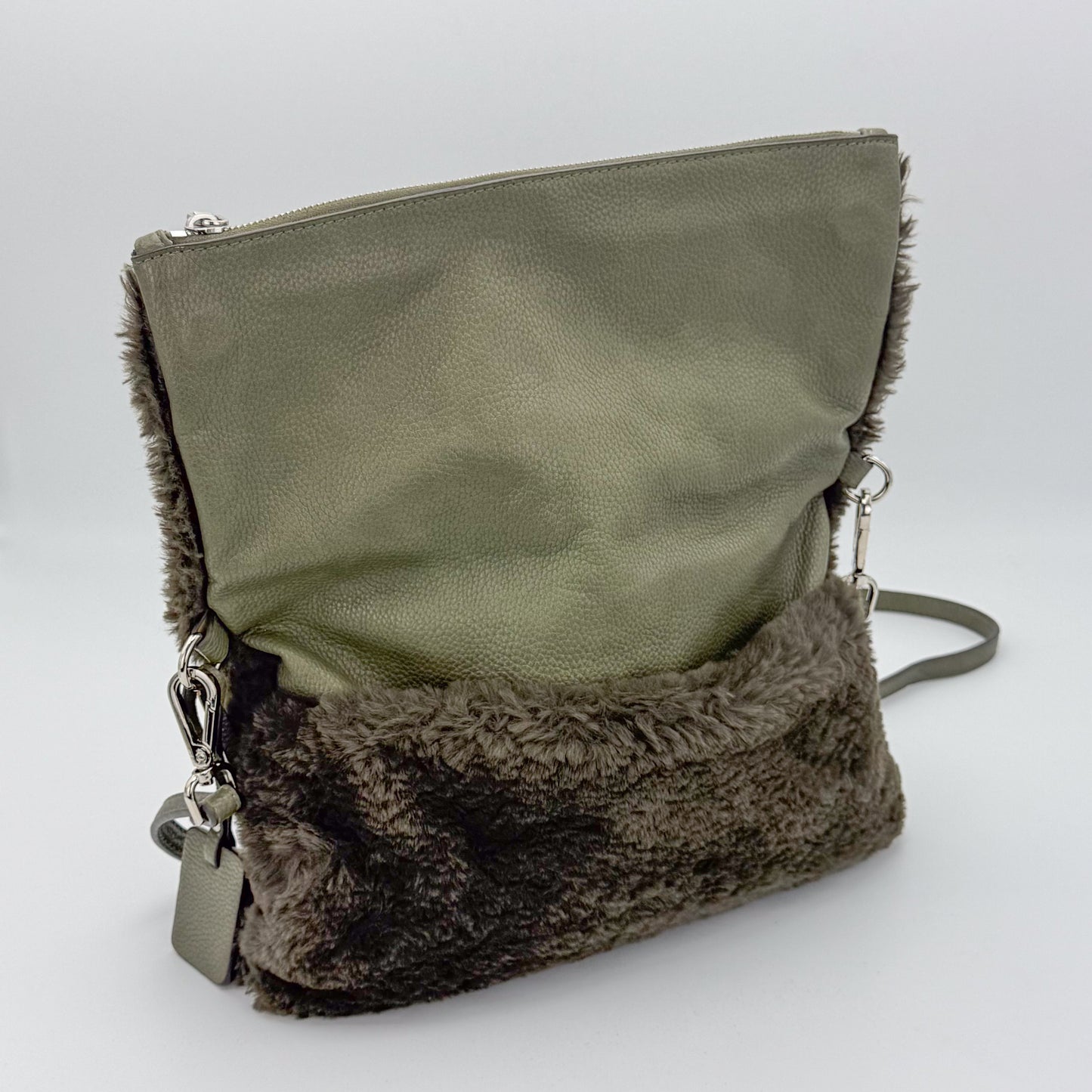 Pinko Khaki Faux Fur Crossbody Bag