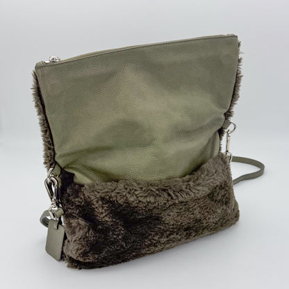 Pinko Khaki Faux Fur Crossbody Bag