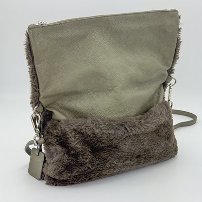 Pinko Khaki Faux Fur Crossbody Bag