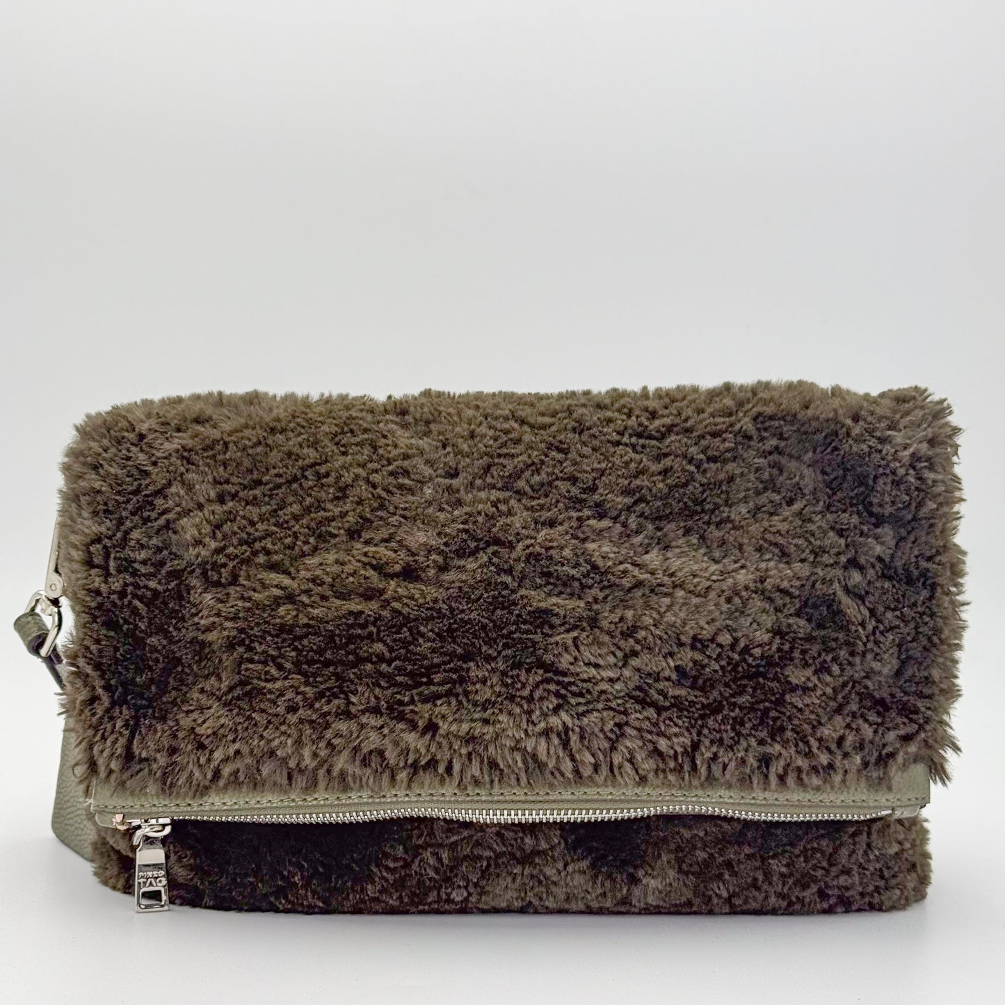 Pinko Khaki Faux Fur Crossbody Bag