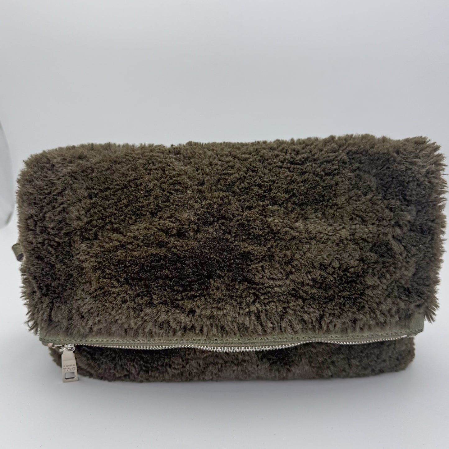 Pinko Khaki Faux Fur Crossbody Bag