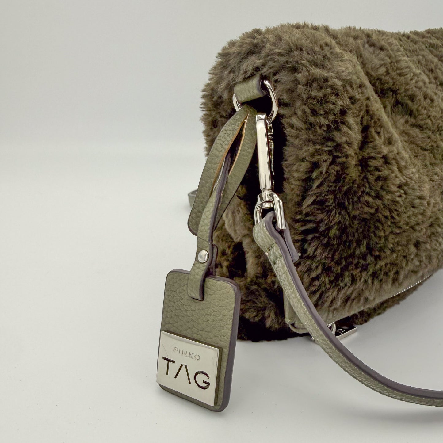 Pinko Khaki Faux Fur Crossbody Bag