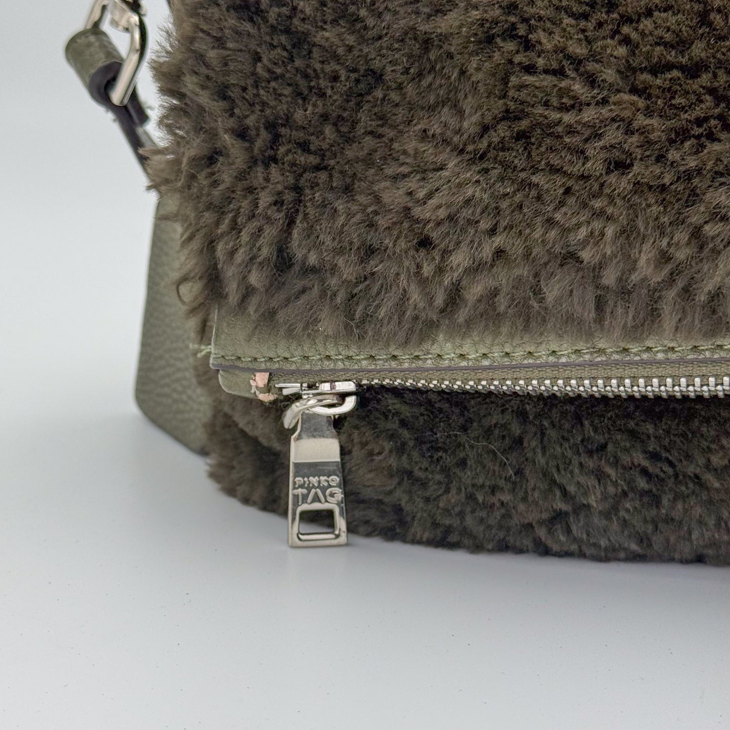 Pinko Khaki Faux Fur Crossbody Bag