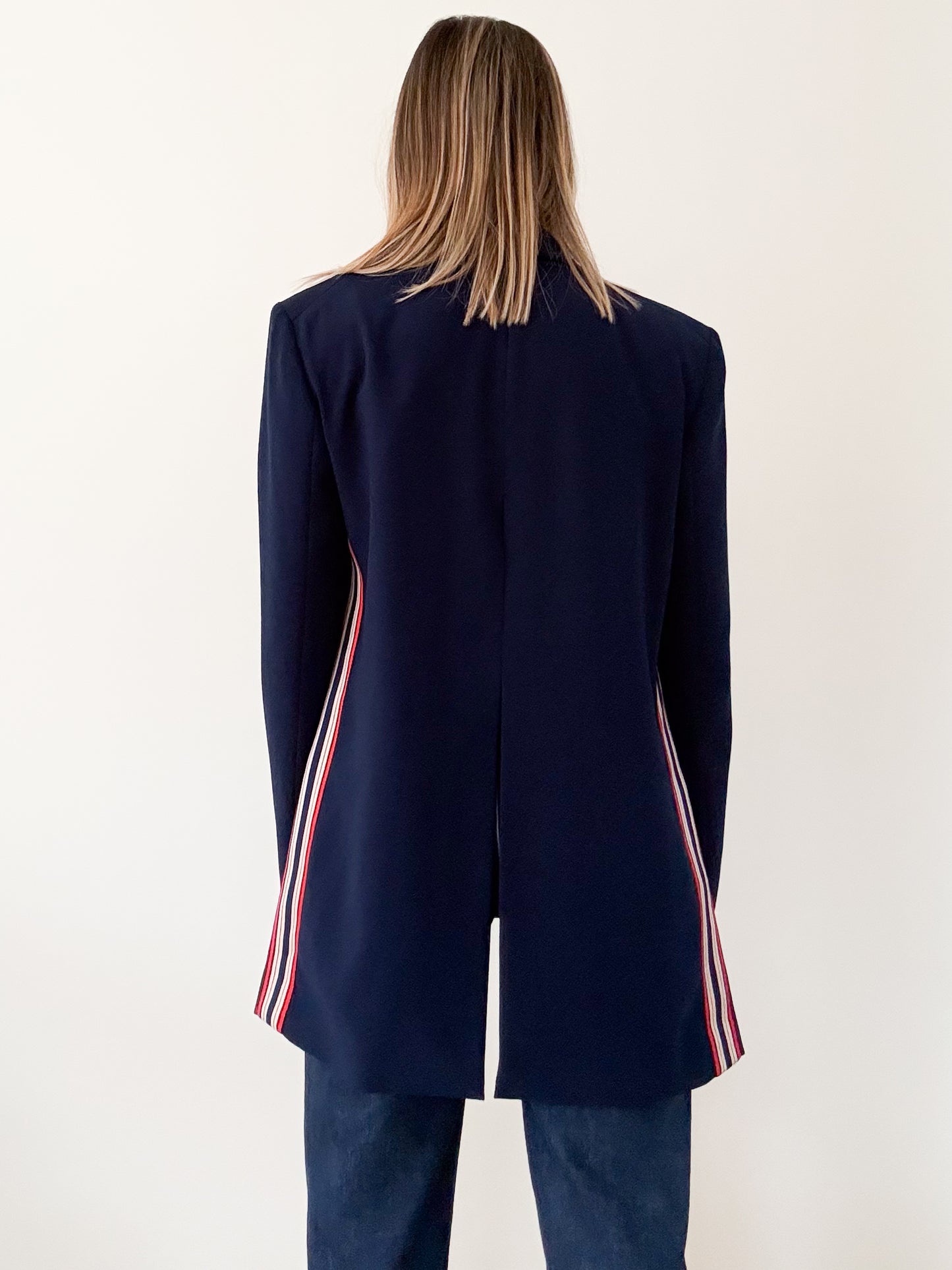Pinko Navy Blazer with Sports Stripe - Size 10