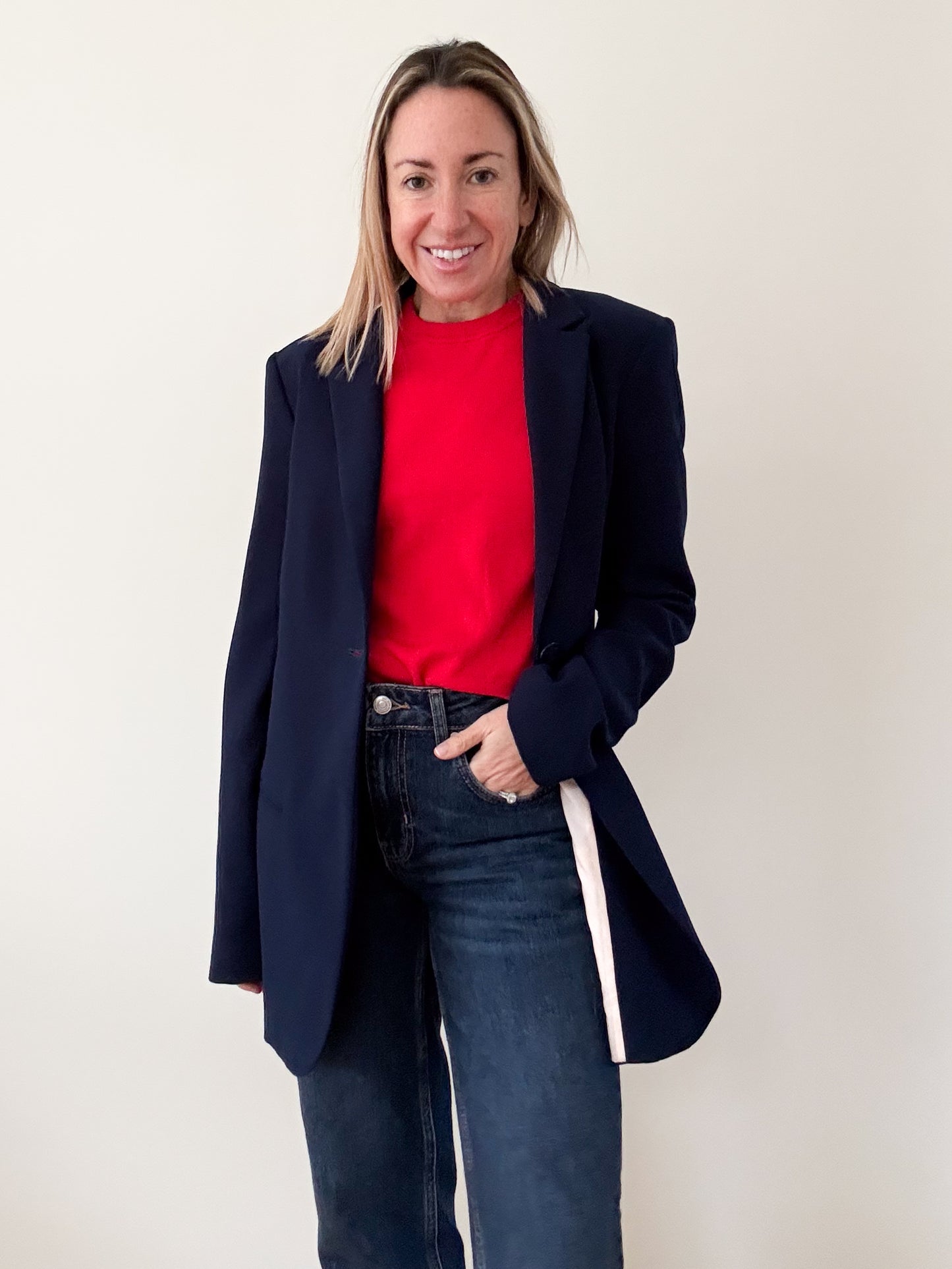 Pinko Navy Blazer with Sports Stripe - Size 10