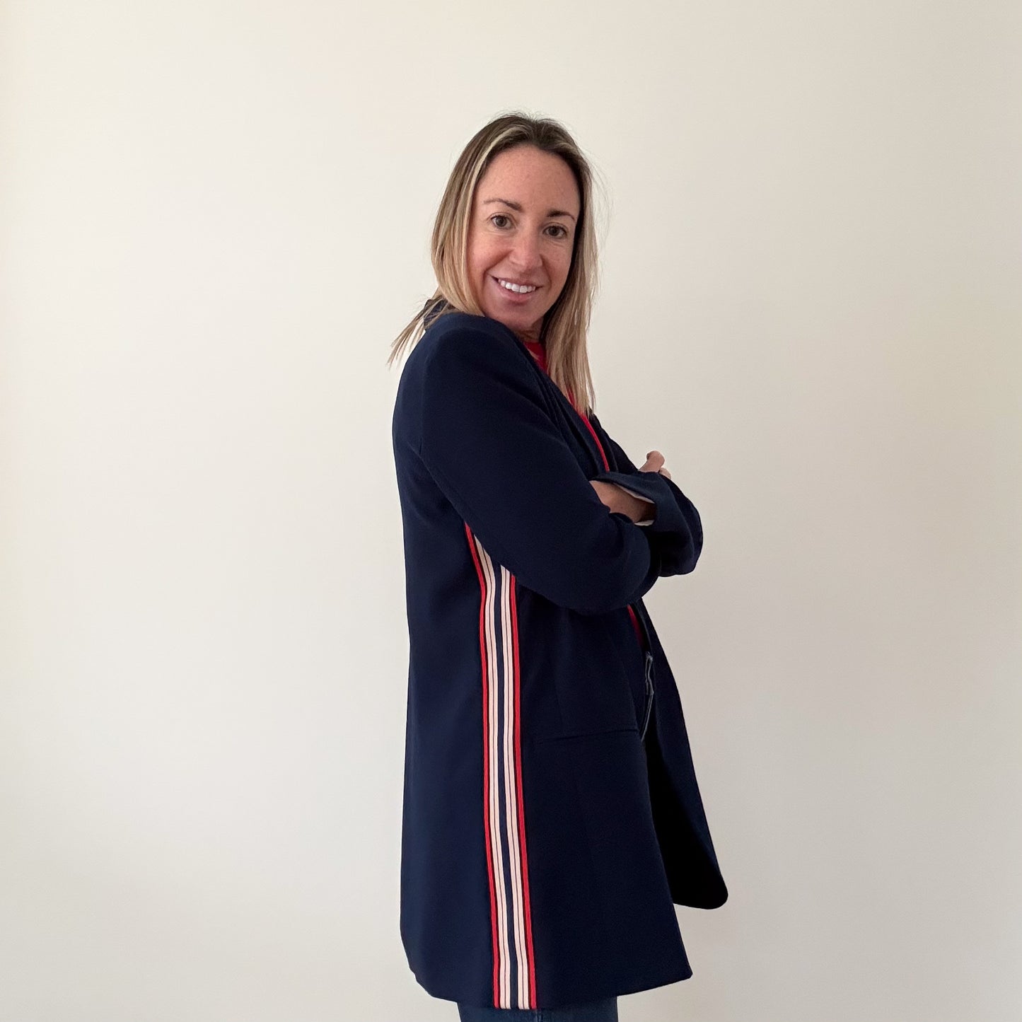 Pinko Navy Blazer with Sports Stripe - Size 10