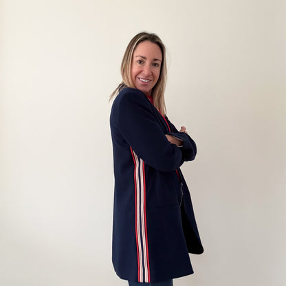 Pinko Navy Blazer with Sports Stripe - Size 10