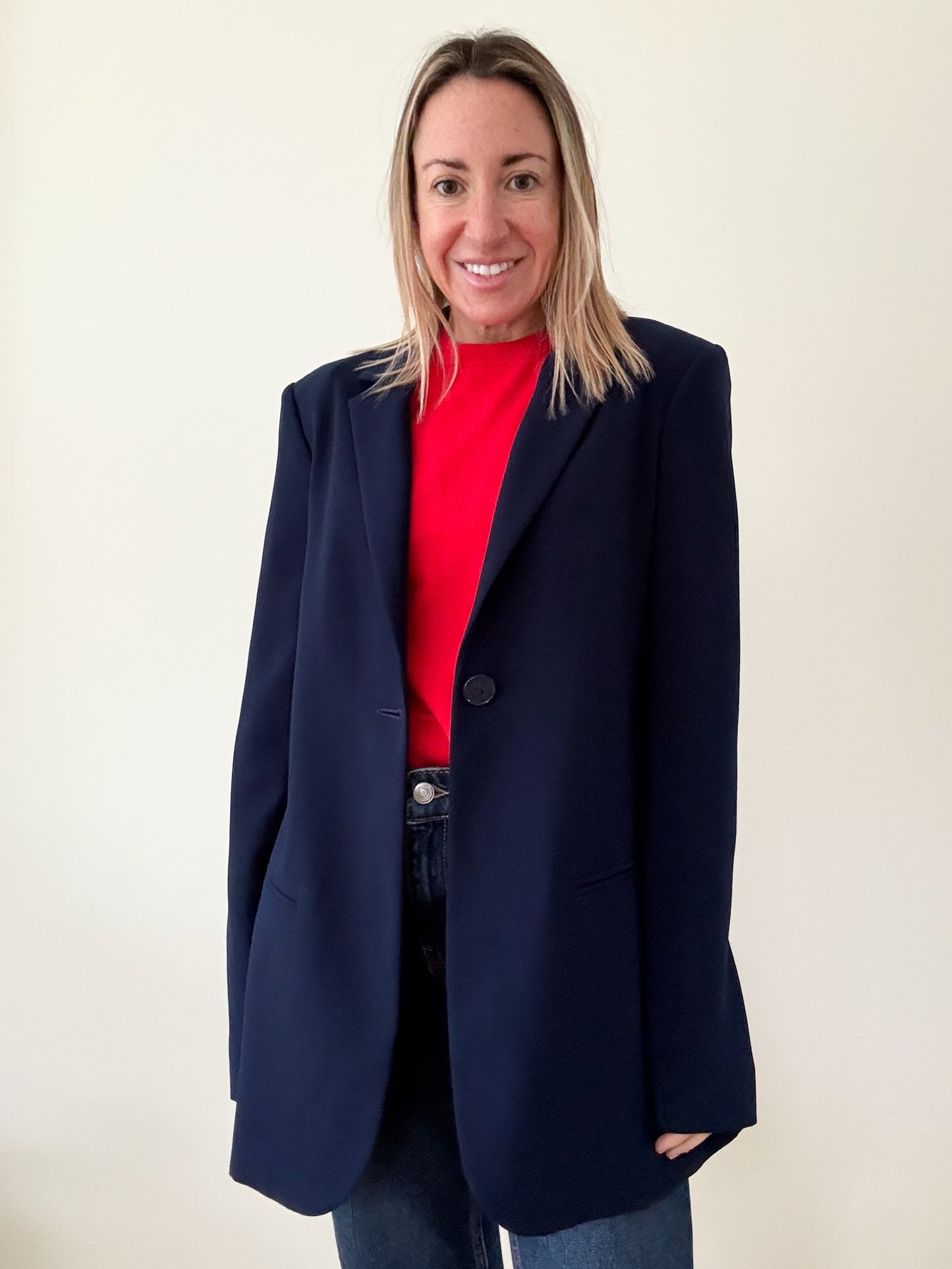 Pinko Navy Blazer with Sports Stripe - Size 10