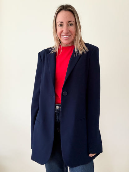 Pinko Navy Blazer with Sports Stripe - Size 10