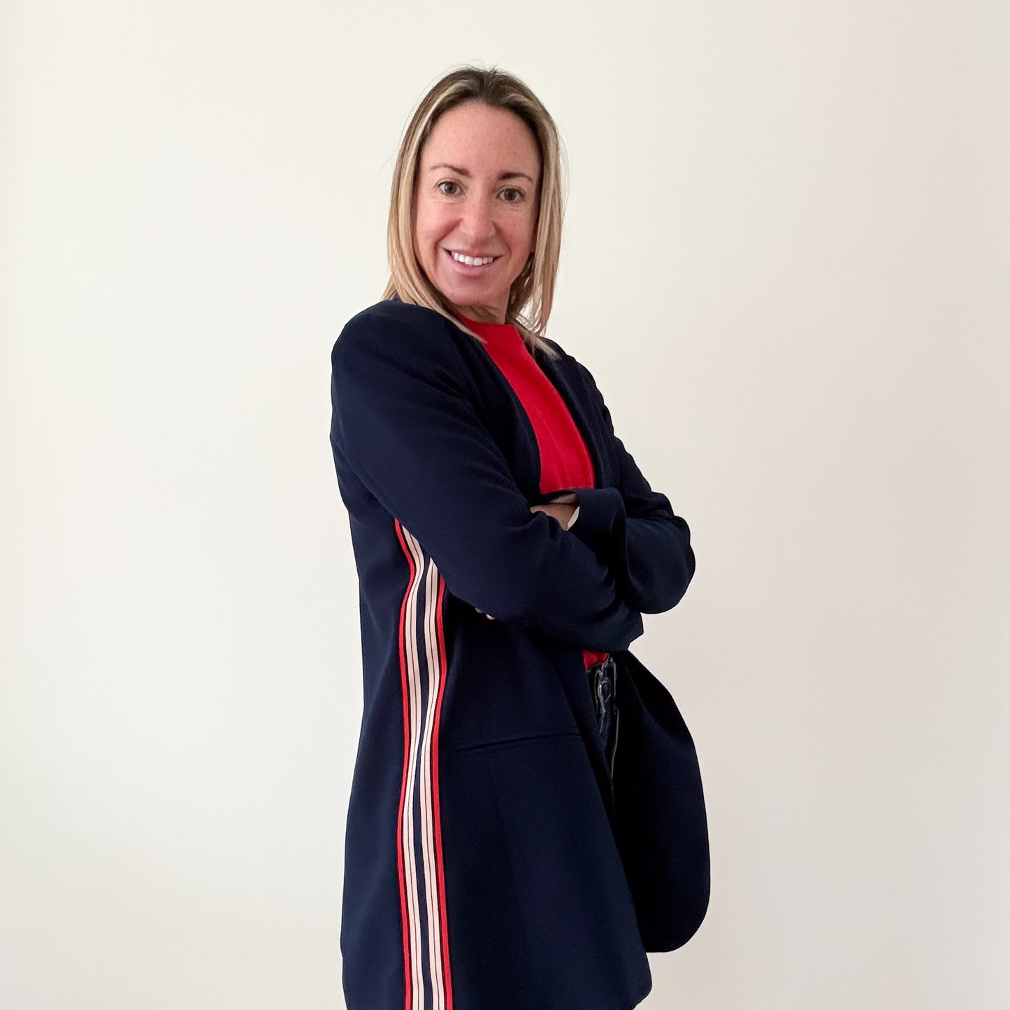 Pinko Navy Blazer with Sports Stripe - Size 10