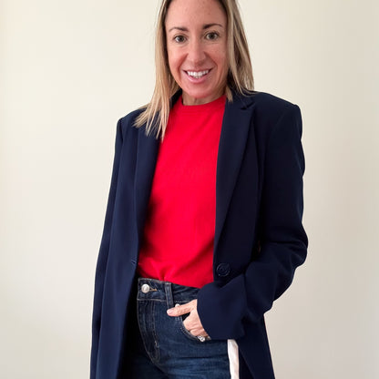 Pinko Navy Blazer with Sports Stripe - Size 10