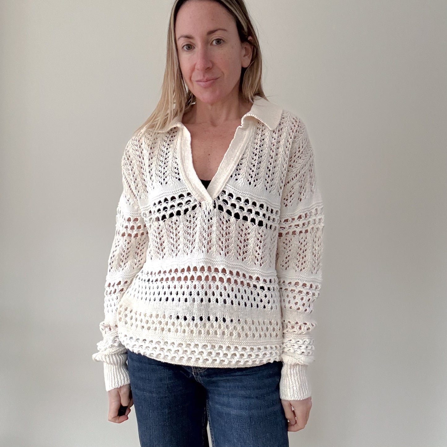 Pinko White Gorzano Open-Knit Sweater - Size S