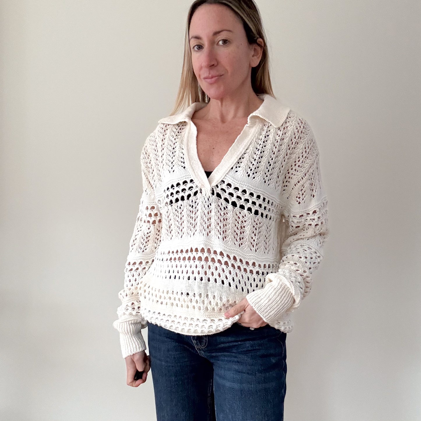 Pinko White Gorzano Open-Knit Sweater - Size S