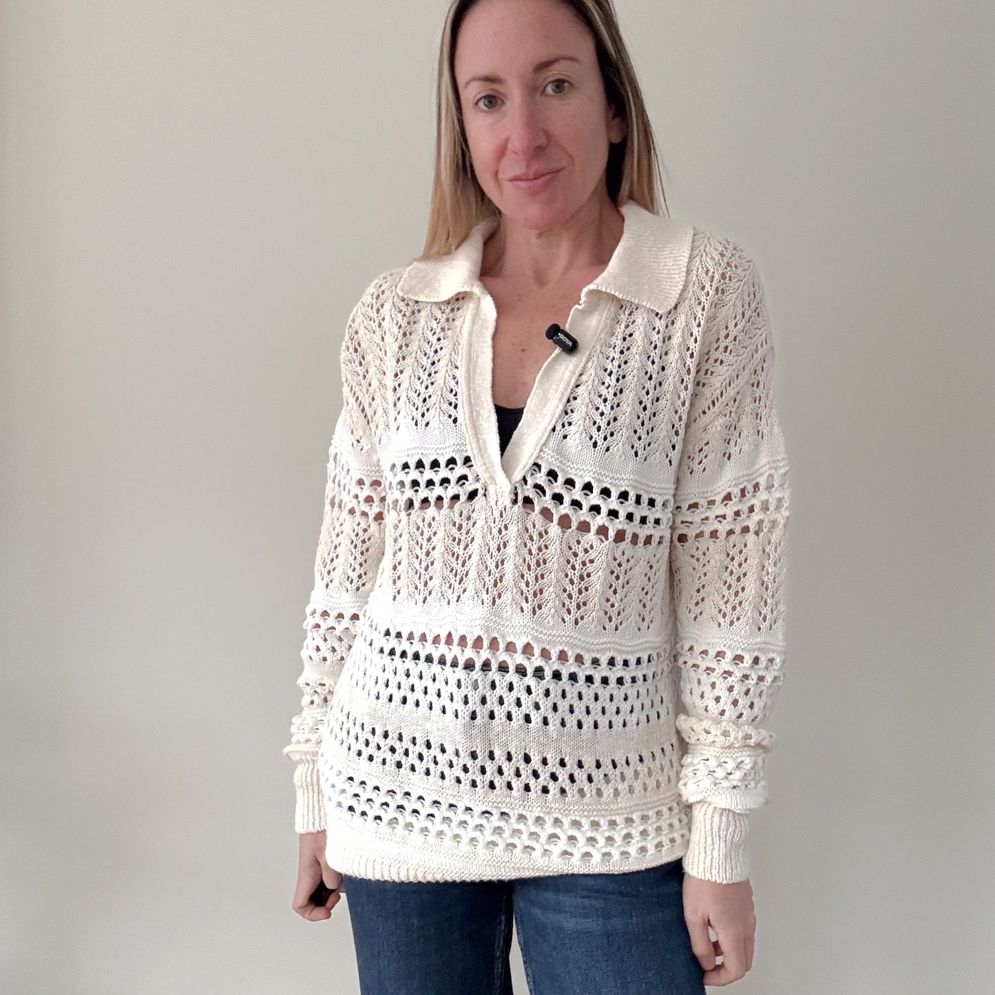 Pinko White Gorzano Open-Knit Sweater - Size S