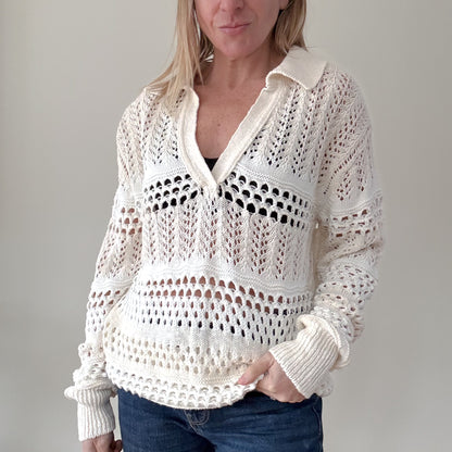 Pinko White Gorzano Open-Knit Sweater - Size S