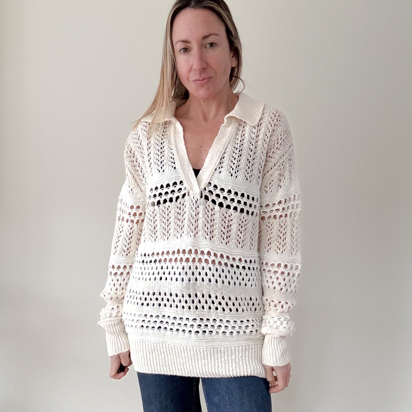 Pinko White Gorzano Open-Knit Sweater - Size S