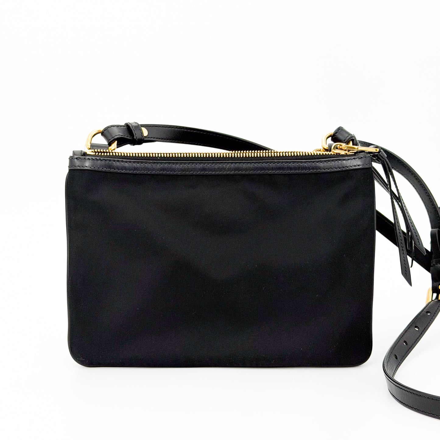 Prada Bandoliera Tessuto Nylon Double Zip Crossbody in Black (RRP £1100) | Authentic Preloved