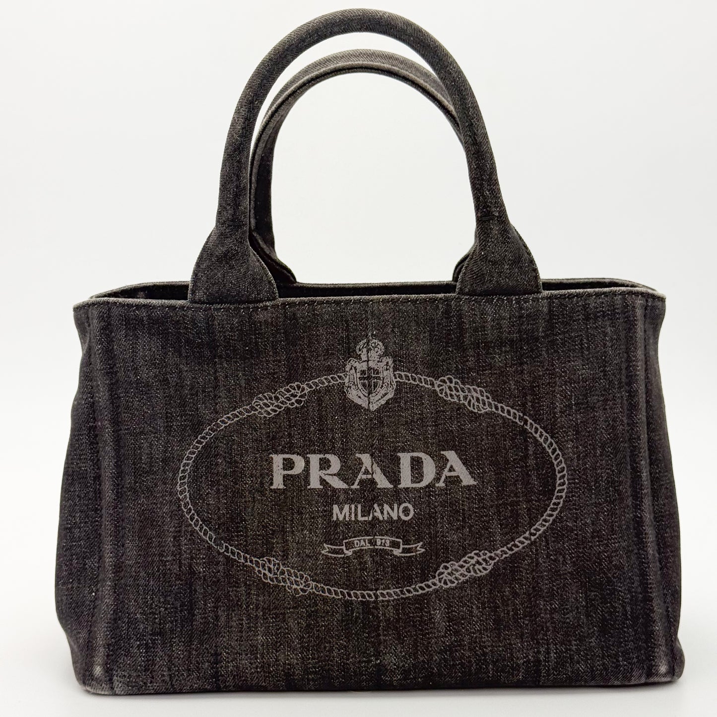 Prada Canapa Denim Tote Bag in Black