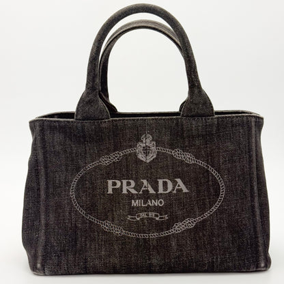 Prada Canapa Denim Tote Bag in Black