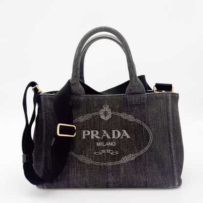 Prada Canapa Denim Tote Bag in Black
