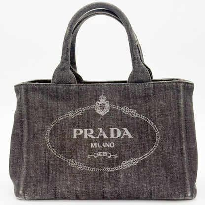 Prada Canapa Denim Tote Bag in Black
