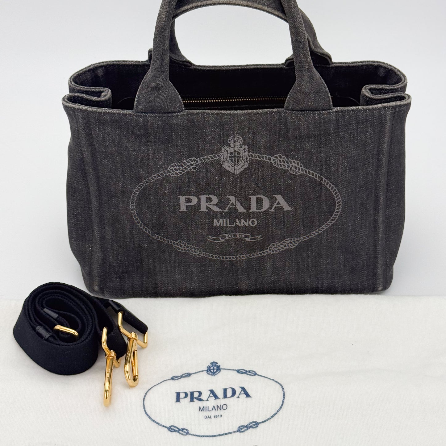 Prada Canapa Denim Tote Bag in Black