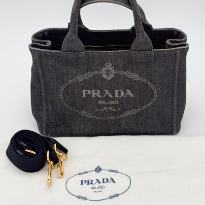 Prada Canapa Denim Tote Bag in Black