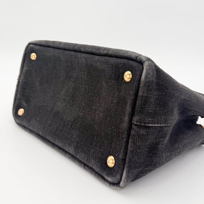 Prada Canapa Denim Tote Bag in Black
