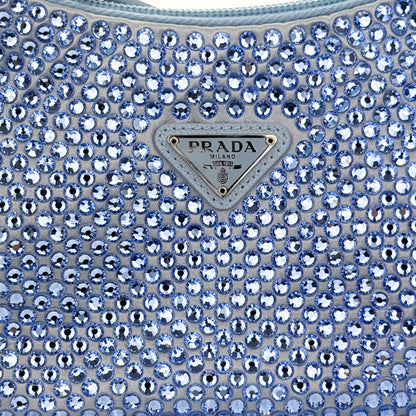 Preloved Prada Re-Edition 2000 Crystal Embellished Satin Mini Bag with Close Up Detail
