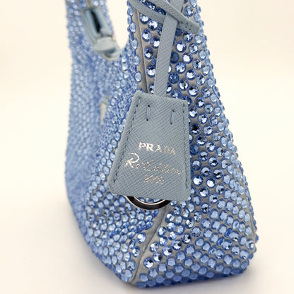 Preloved Prada Re-Edition 2000 Crystal Embellished Satin Mini Bag Hang Tag