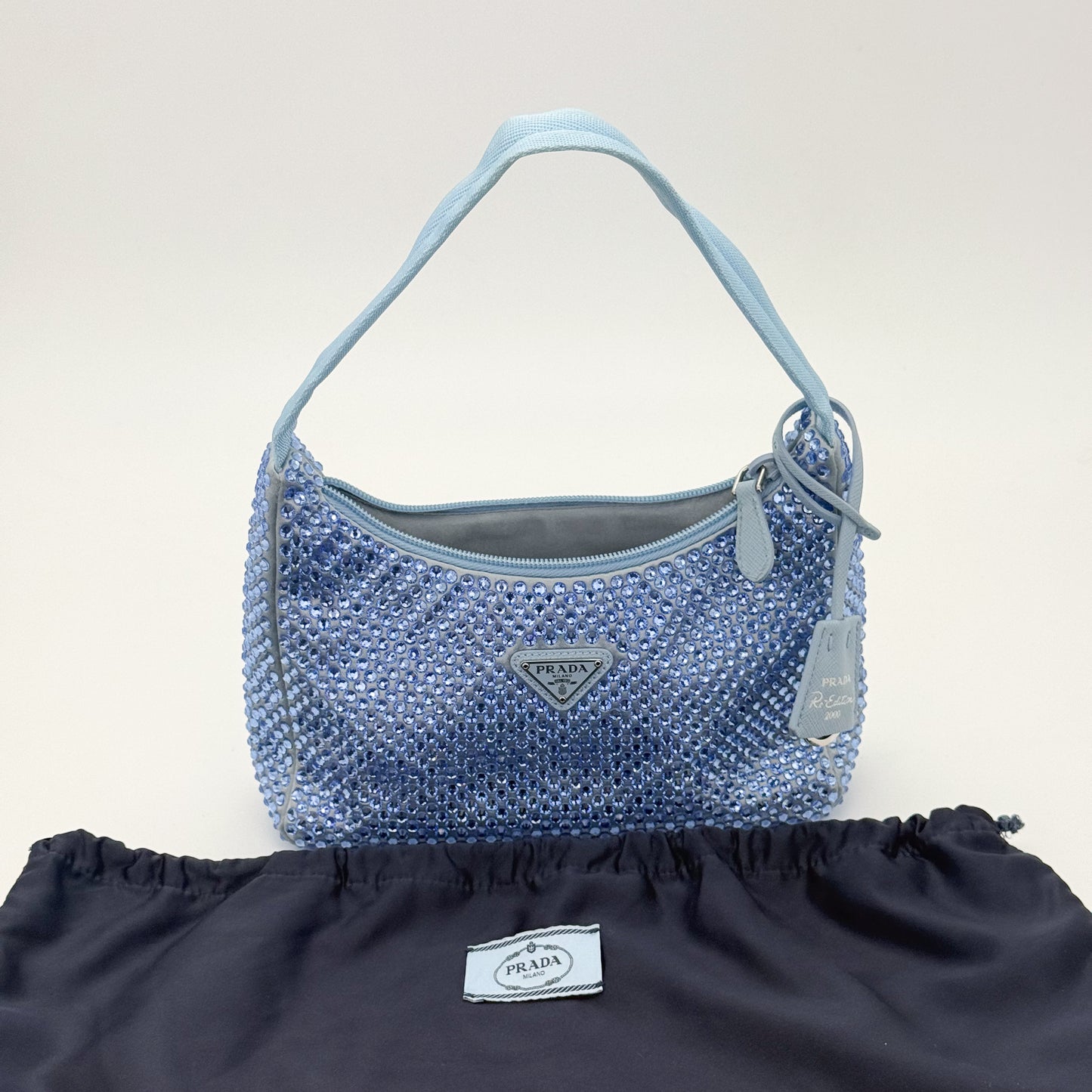 Preloved Prada Re-Edition 2000 Crystal Embellished Satin Mini Bag Dust Bag