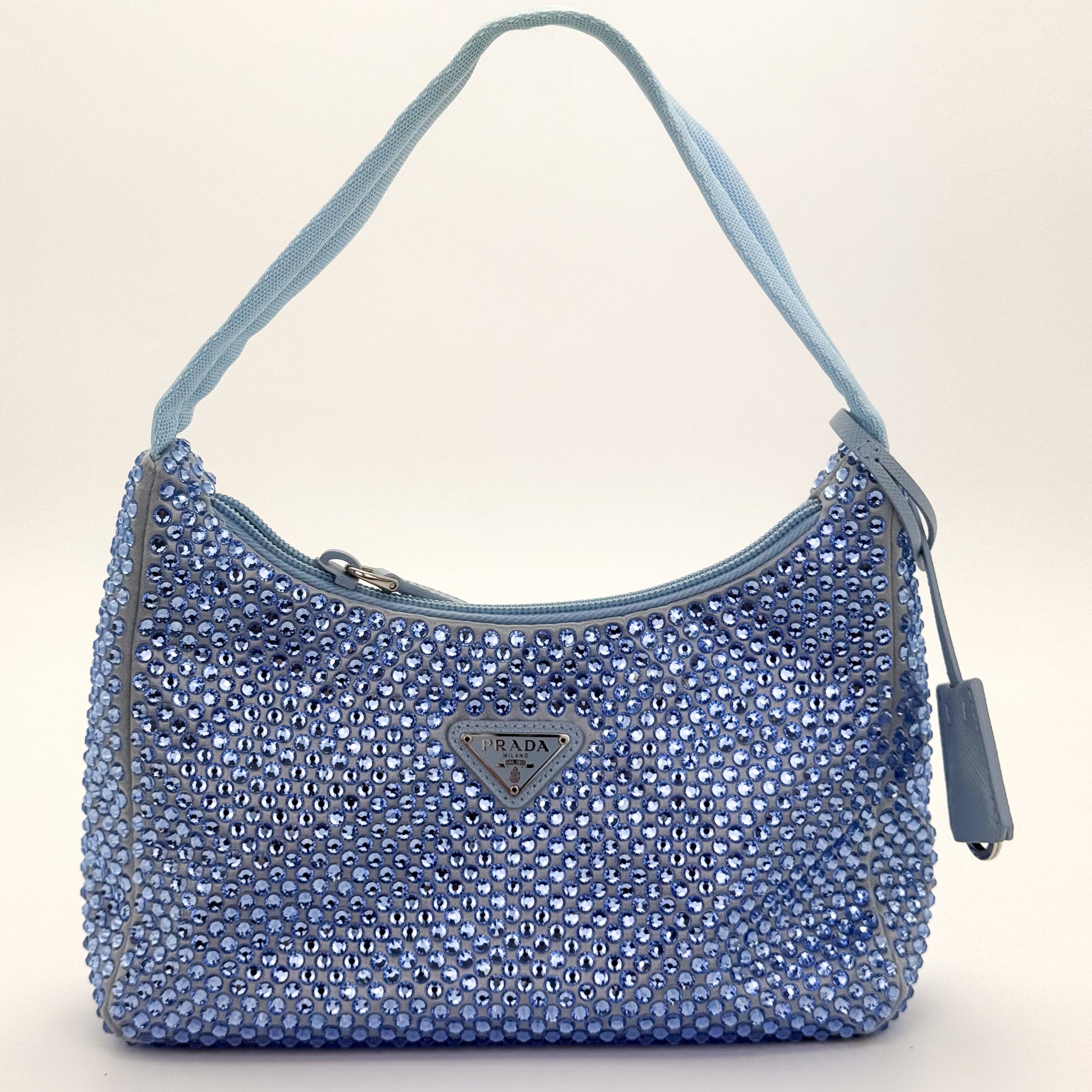 Preloved Prada Re-Edition 2000 Crystal Embellished Satin Mini Bag Front View