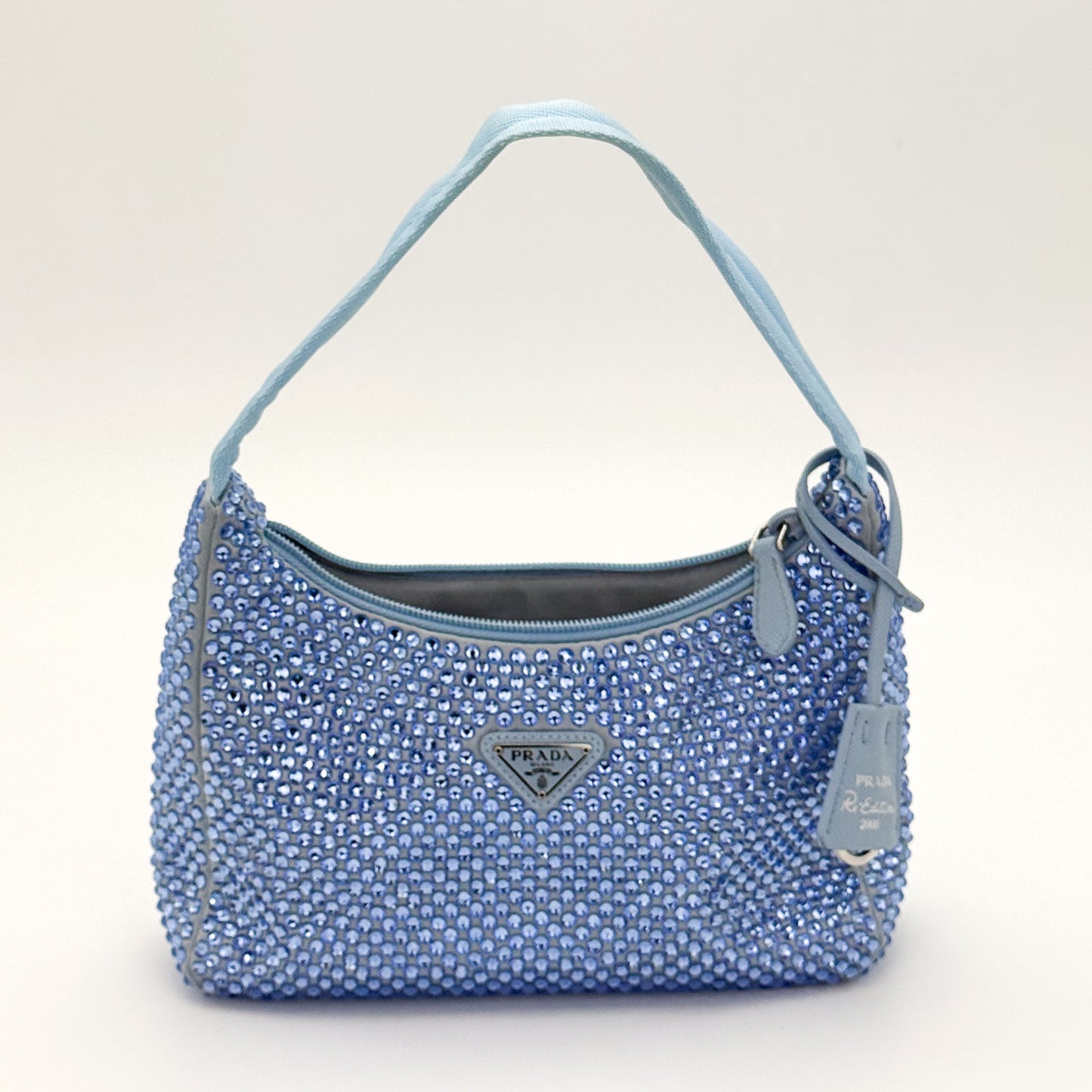 Preloved Prada Re-Edition 2000 Crystal Embellished Satin Mini Bag Front View
