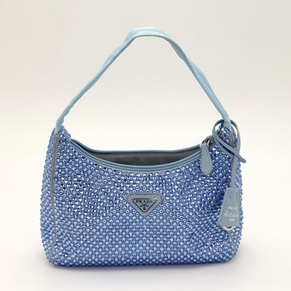 Preloved Prada Re-Edition 2000 Crystal Embellished Satin Mini Bag Front View