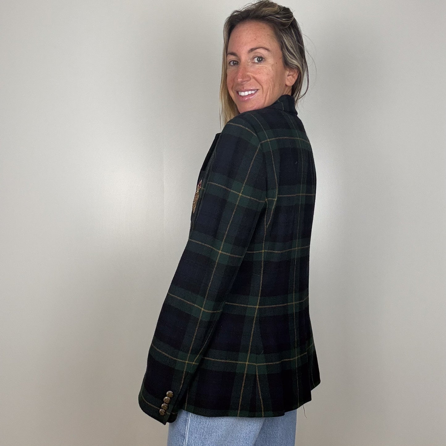 Ralph Lauren Plaid Bullion-Crest Blazer - Size 12