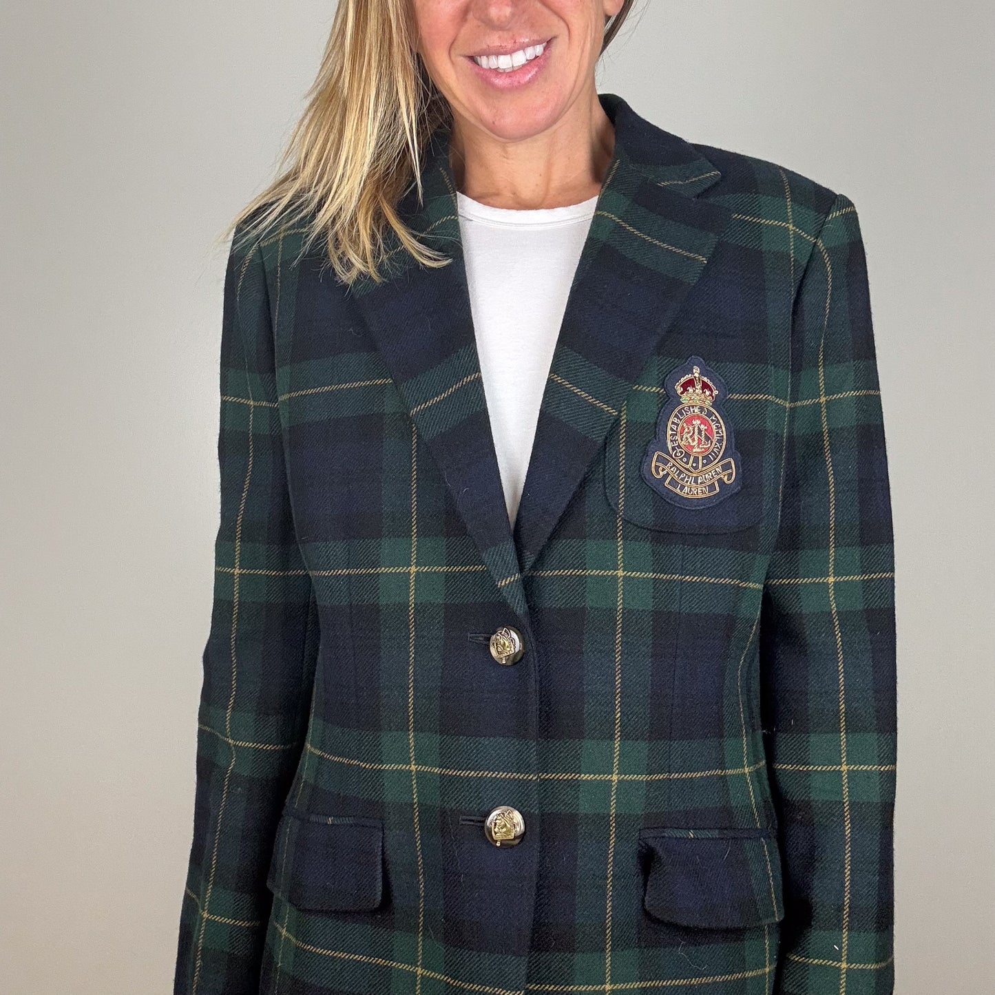 Ralph Lauren Plaid Bullion-Crest Blazer - Size 12