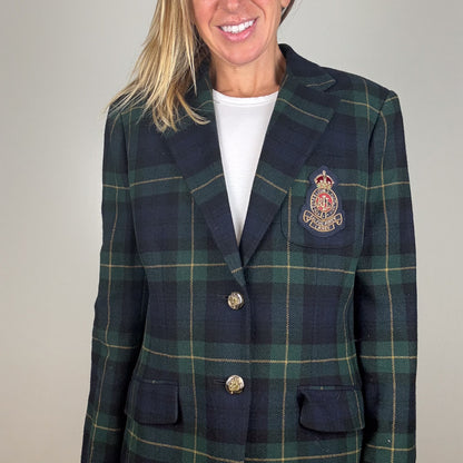 Ralph Lauren Plaid Bullion-Crest Blazer - Size 12