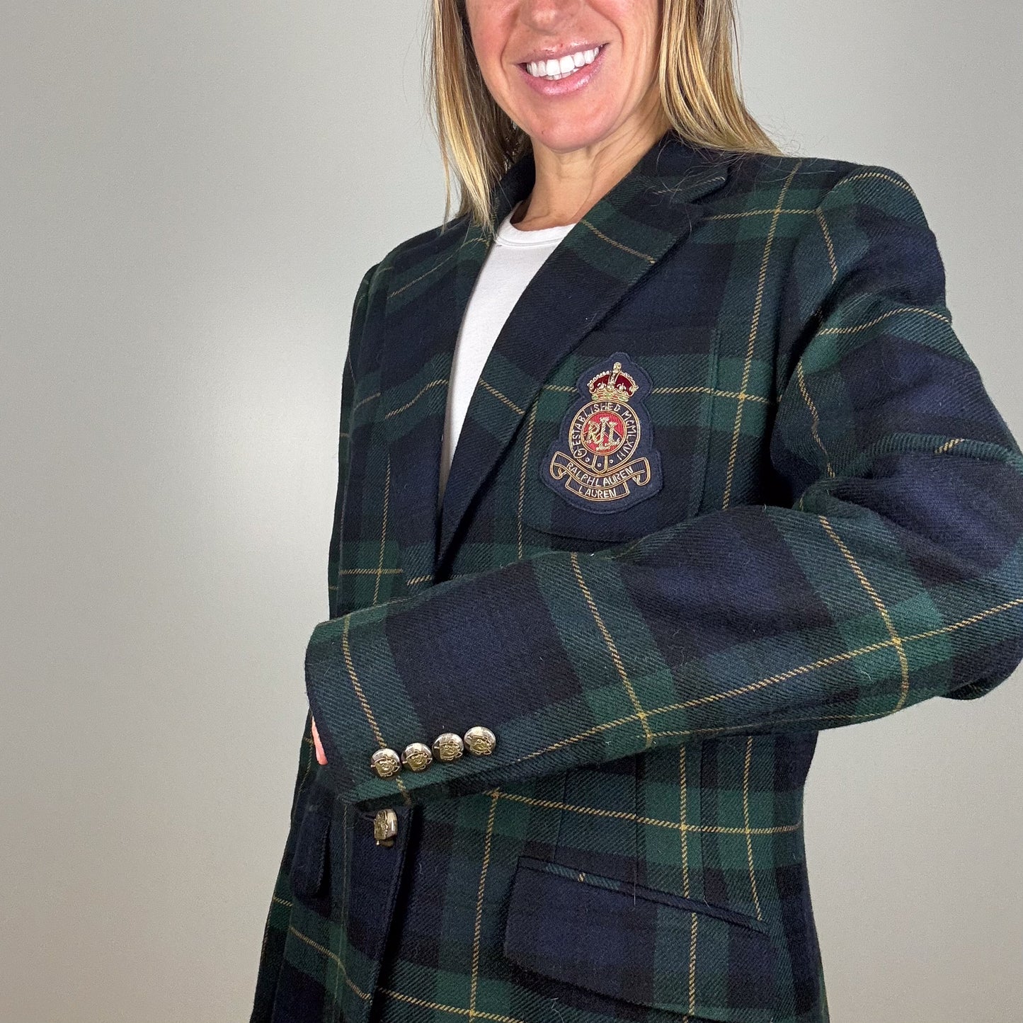 Ralph Lauren Plaid Bullion-Crest Blazer - Size 12
